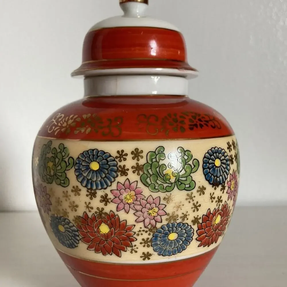 Vintage 1970s Handpainted Ginger Jar